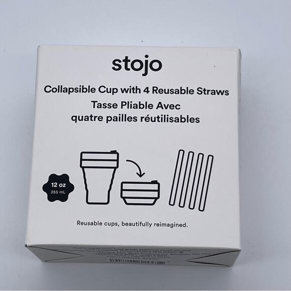 Stojo Collapsible Cup w/ 4 Reusable Silicone Straws - New in Box - Picture 5 of 10